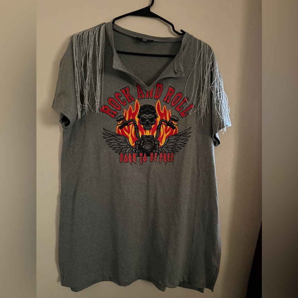 NEW Gray Rock and Roll Graphic T-Shirt Size 2X